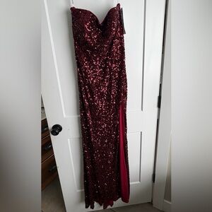Blush Burgundy Sequin Prom Dress